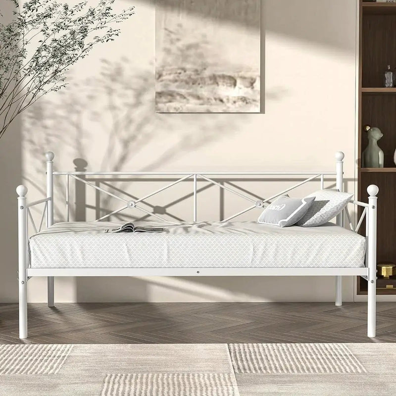 Twin size Heavy Duty Metal Daybed Frame in Classic White Finish by HomePacific