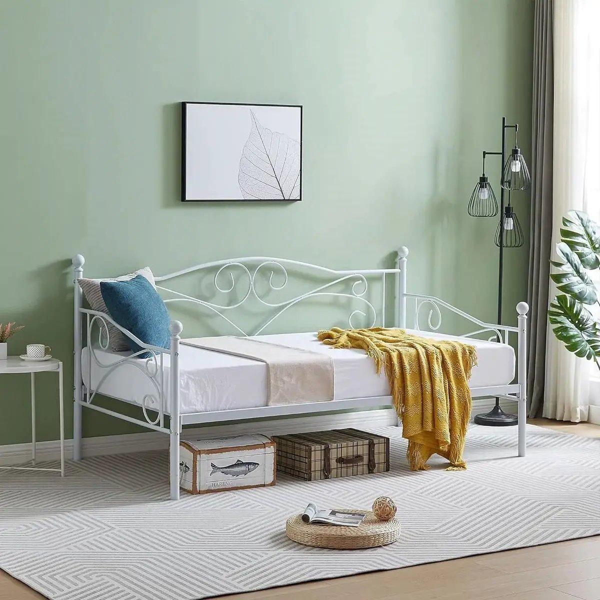 Twin size Classic Heavy Duty Steel Day Bed Frame in White Metal Finish by HomePacific
