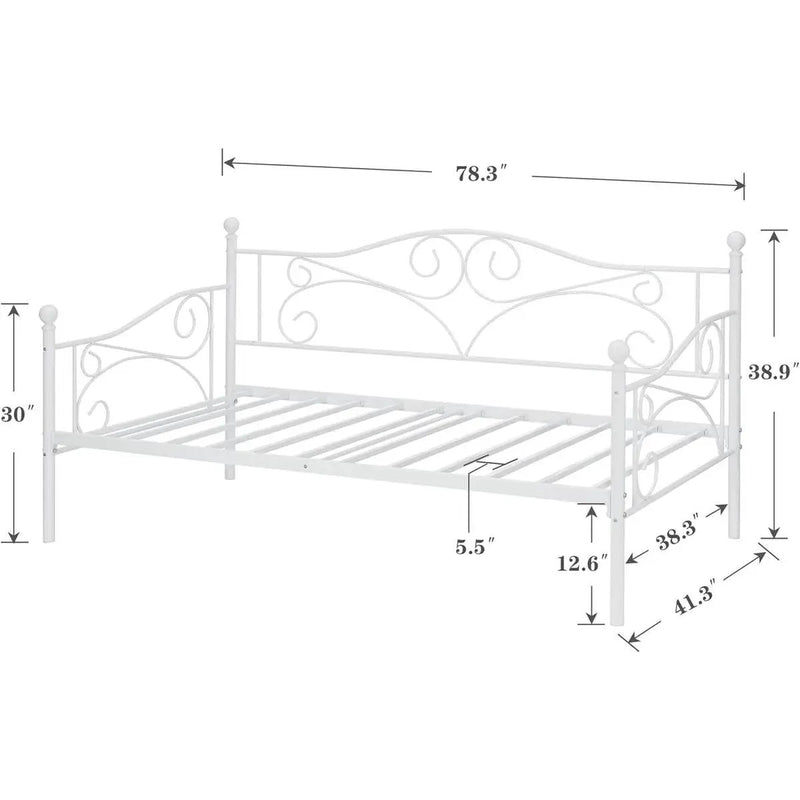 Twin size Classic Heavy Duty Steel Day Bed Frame in White Metal Finish by HomePacific