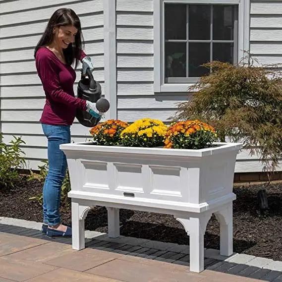 White Rectangular Raised Garden Bed Planter Box with Removeable Trays by HomePacific