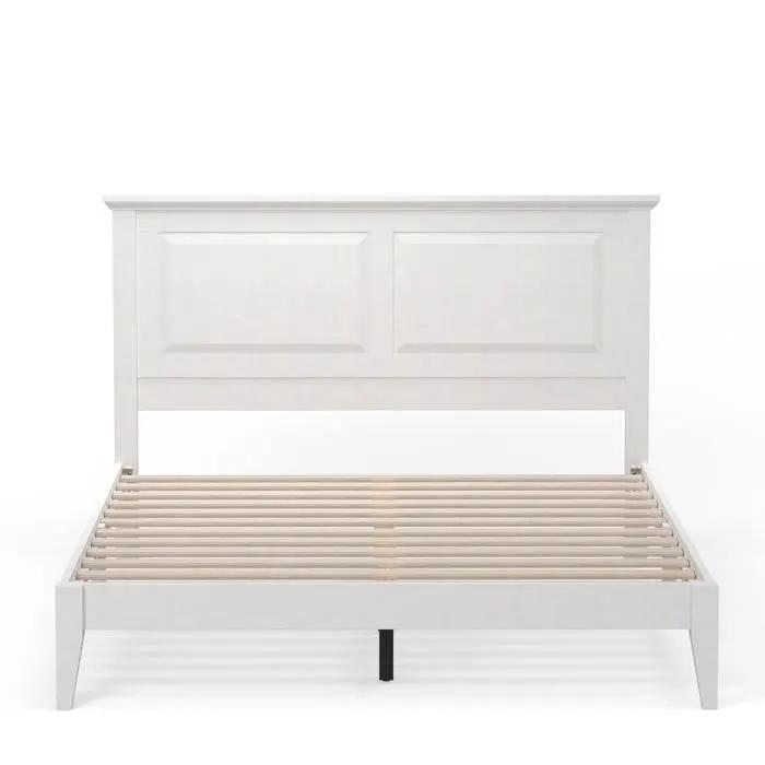 Queen Traditional Solid Oak Wooden Platform Bed Frame with Headboard in White by HomePacific