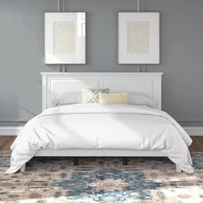 King Traditional Solid Oak Wooden Platform Bed Frame with Headboard in White by HomePacific