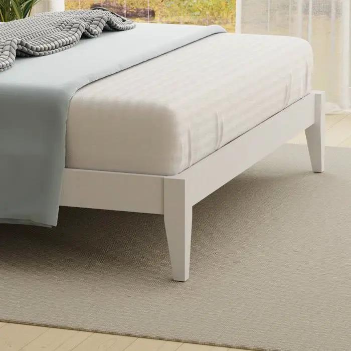 King Traditional Solid Oak Wooden Platform Bed Frame with Headboard in White by HomePacific
