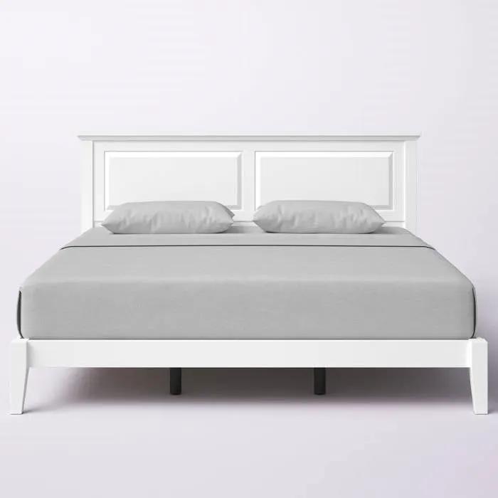 King Traditional Solid Oak Wooden Platform Bed Frame with Headboard in White by HomePacific