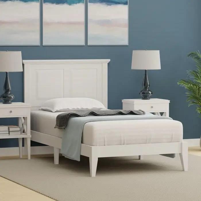 Twin Traditional Solid Oak Wooden Platform Bed Frame with Headboard in White by HomePacific