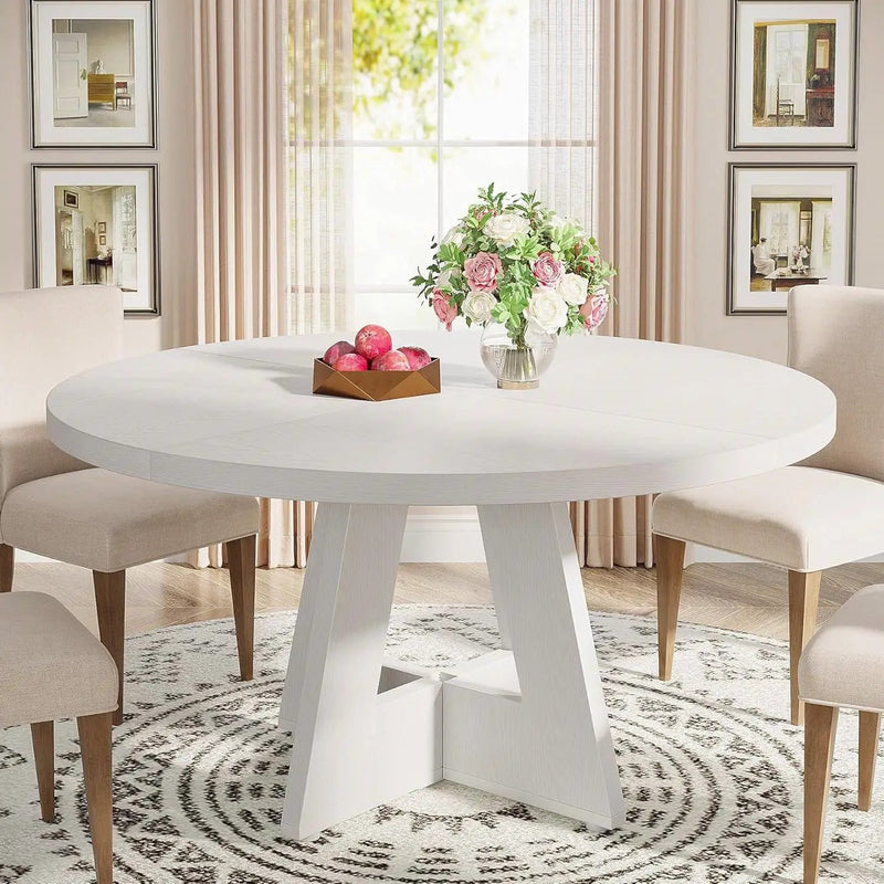 Modern Kitchen Round Circular Dining Table in White Wood Finish by HomePacific