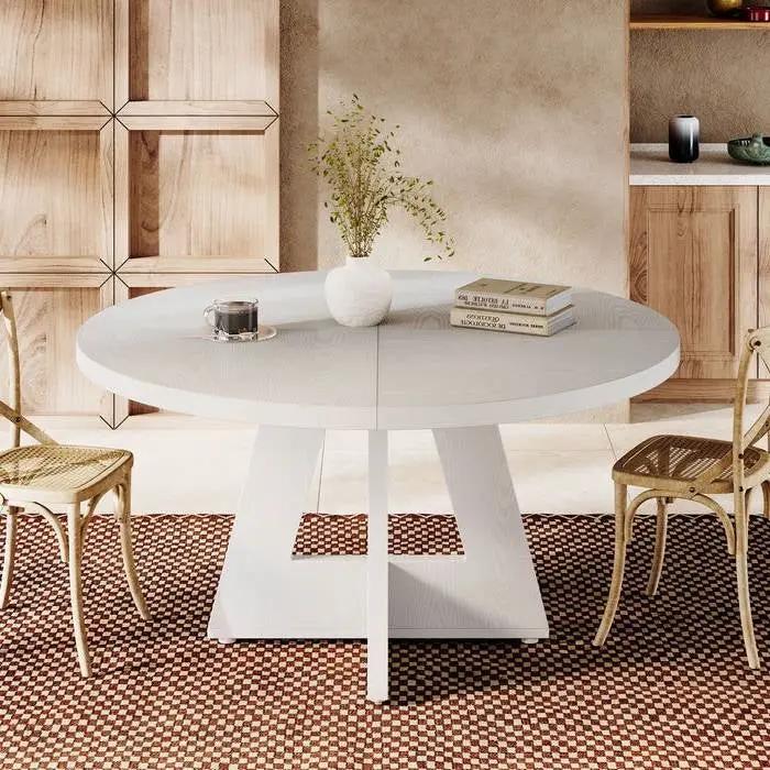 Modern Kitchen Round Circular Dining Table in White Wood Finish by HomePacific
