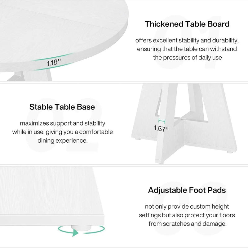 Modern Kitchen Round Circular Dining Table in White Wood Finish by HomePacific