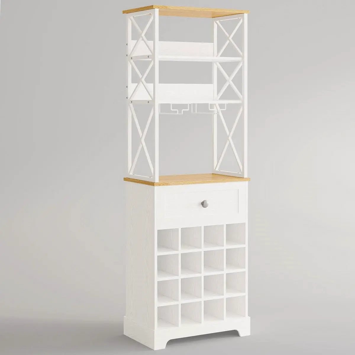 White/Natural Wine Bottle & Glass Rack Cabinet Bar Storage by HomePacific