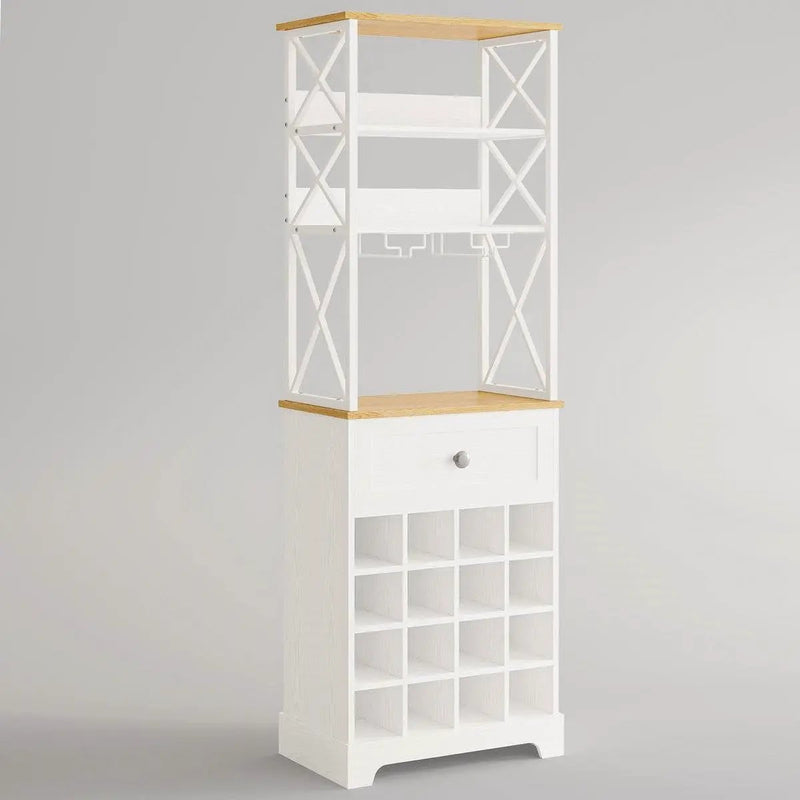 White/Natural Wine Bottle & Glass Rack Cabinet Bar Storage by HomePacific