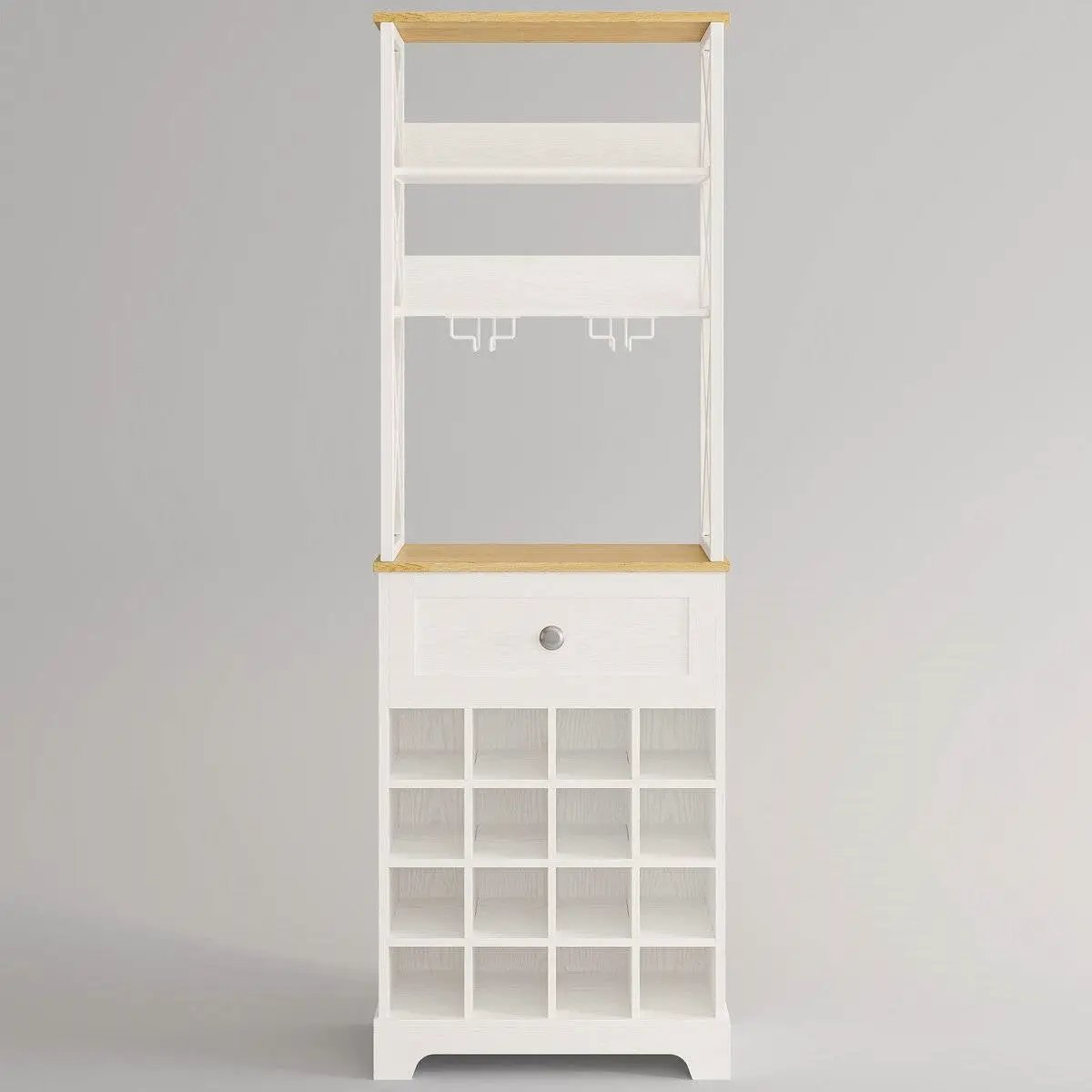 White/Natural Wine Bottle & Glass Rack Cabinet Bar Storage by HomePacific