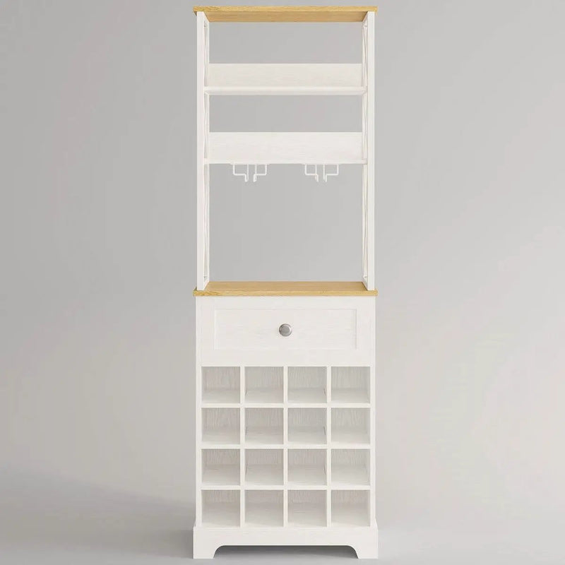 White/Natural Wine Bottle & Glass Rack Cabinet Bar Storage by HomePacific