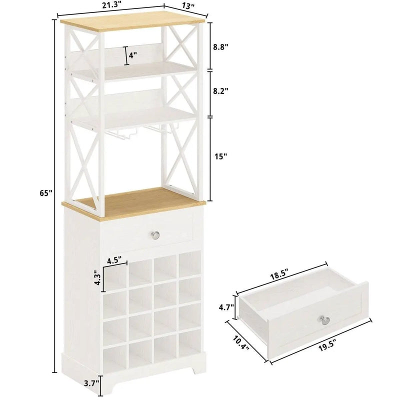 White/Natural Wine Bottle & Glass Rack Cabinet Bar Storage by HomePacific