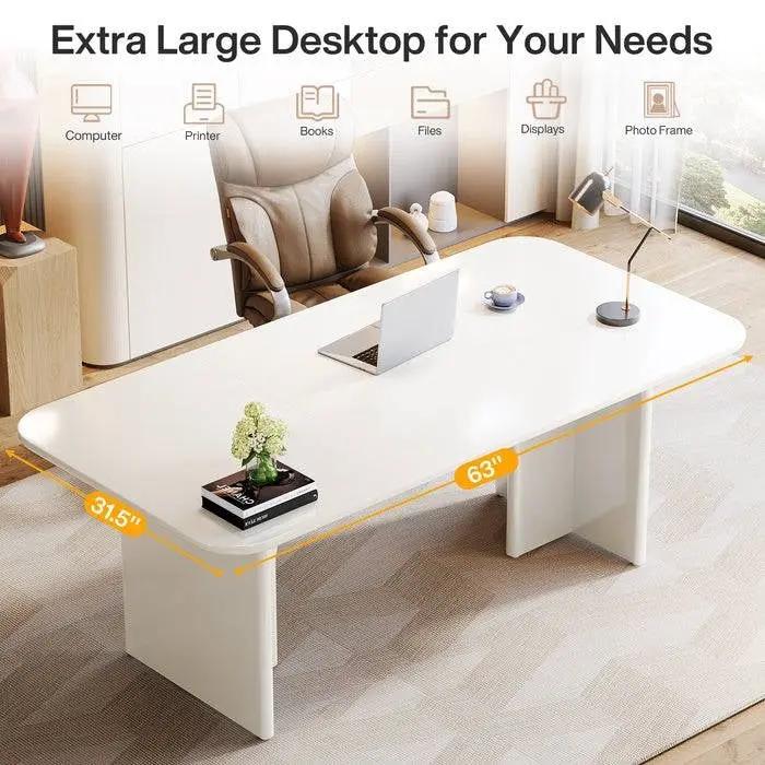 Modern Extra Large Executive Home Office Computer Desk in White by HomePacific