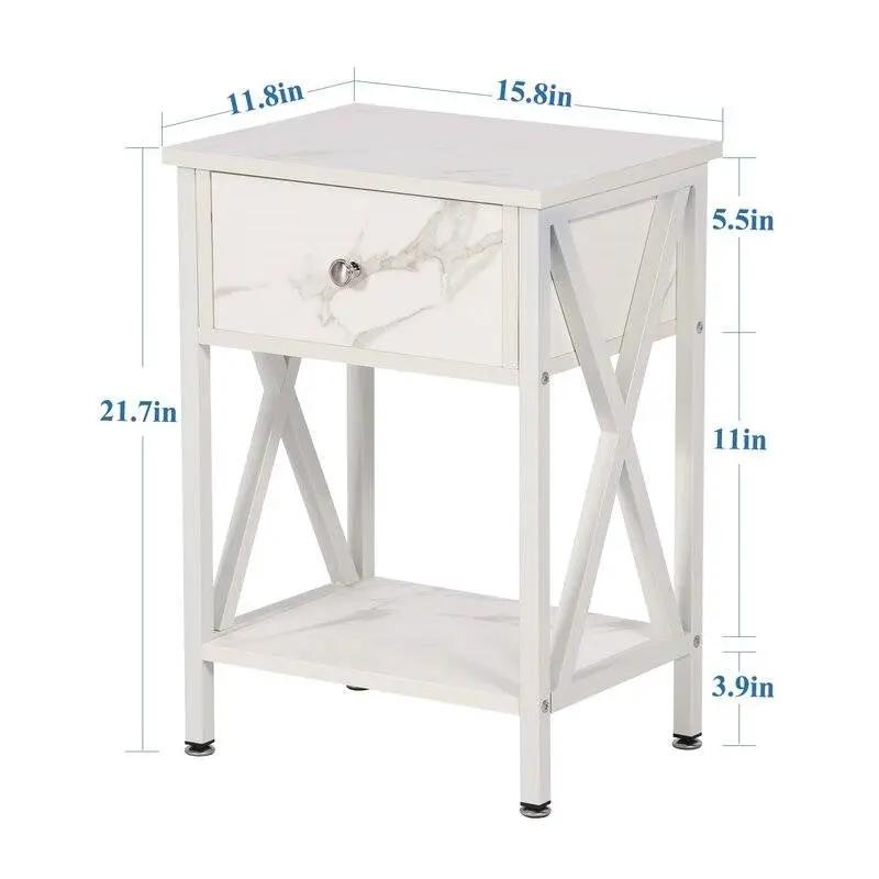 Set of 2 - Rustic Farmhouse 1-Drawer Nightstand Bedside Table in White by HomePacific