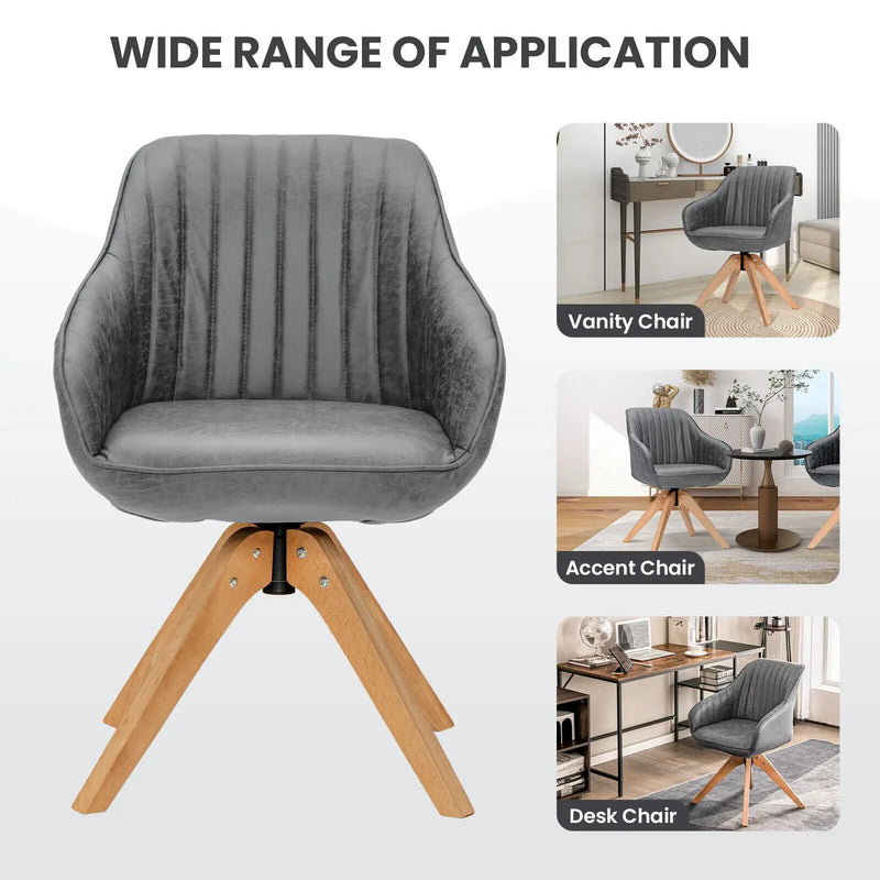 Modern Leathaire Set of 2 Swivel Accent Chair with Beech Wood Legs by DirectDeals