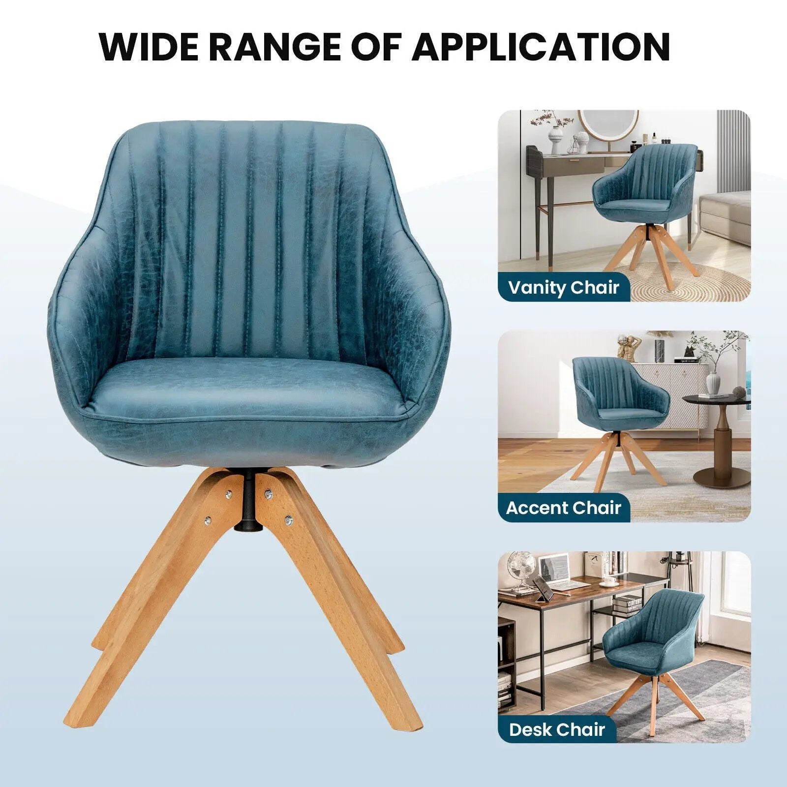Modern Leathaire Set of 2 Swivel Accent Chair with Beech Wood Legs by DirectDeals