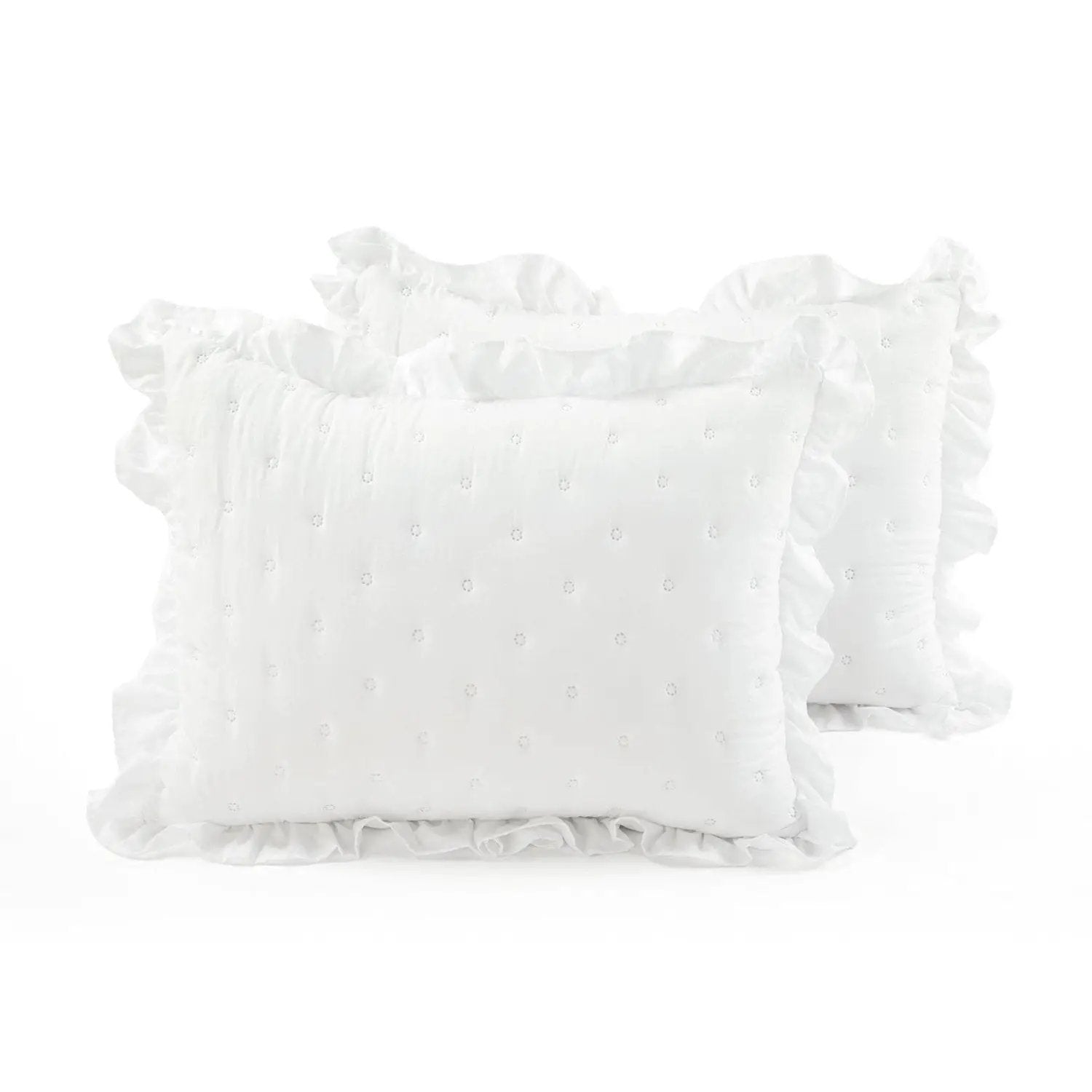 King Size Lightweight White Ruffle Reversible Oversized 3 Piece Quilt Set by HomePacific