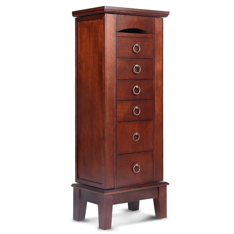 Medium Brown Wood Jewlery Armoire Storage Chest Cabinet with Mirror by HomePacific