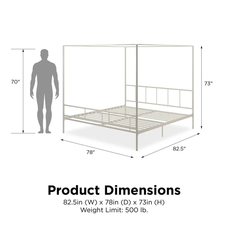 King size Modern Metal Canopy Bed Frame with Headboard and Footboard in White by HomePacific