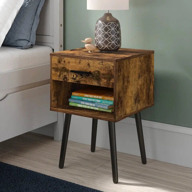 Mid-Century Modern Farmhouse 1-Drawer Nightstand with Open Shelf by HomePacific