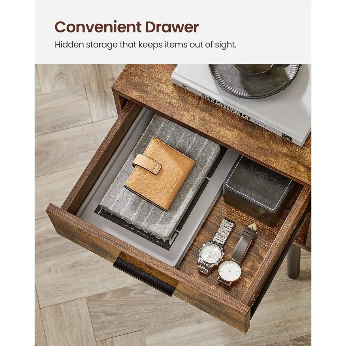 Mid-Century Modern Farmhouse 1-Drawer Nightstand with Open Shelf by HomePacific