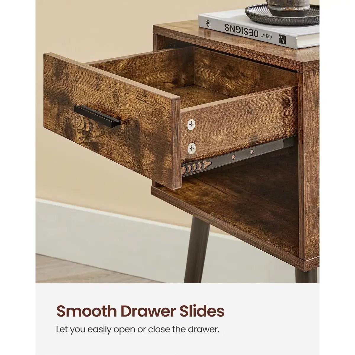 Mid-Century Modern Farmhouse 1-Drawer Nightstand with Open Shelf by HomePacific