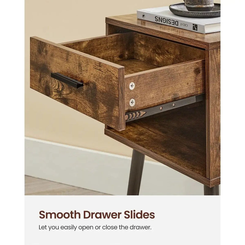 Mid-Century Modern Farmhouse 1-Drawer Nightstand with Open Shelf by HomePacific