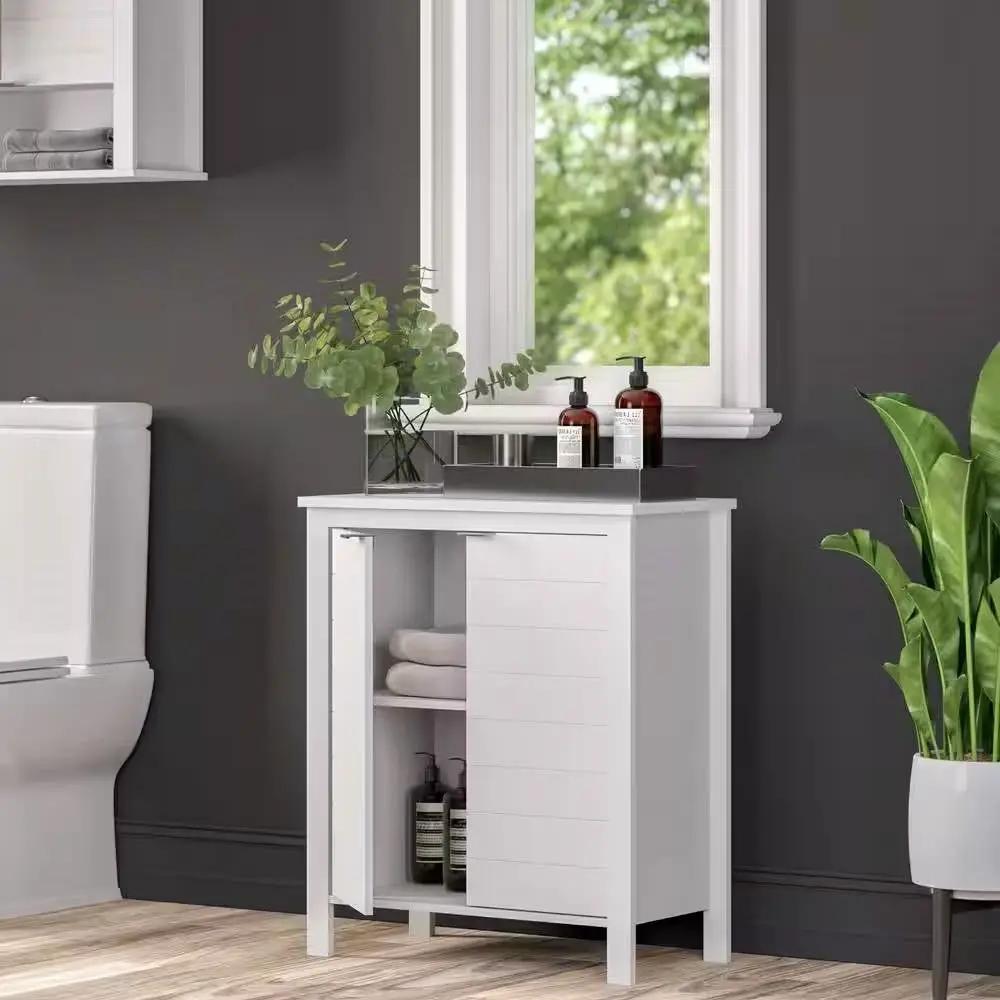 Bathroom Linen Cabinet with Storage Shelf in White Wood Finish by HomePacific
