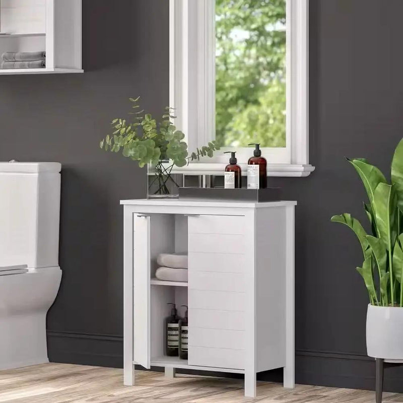 Bathroom Linen Cabinet with Storage Shelf in White Wood Finish by HomePacific