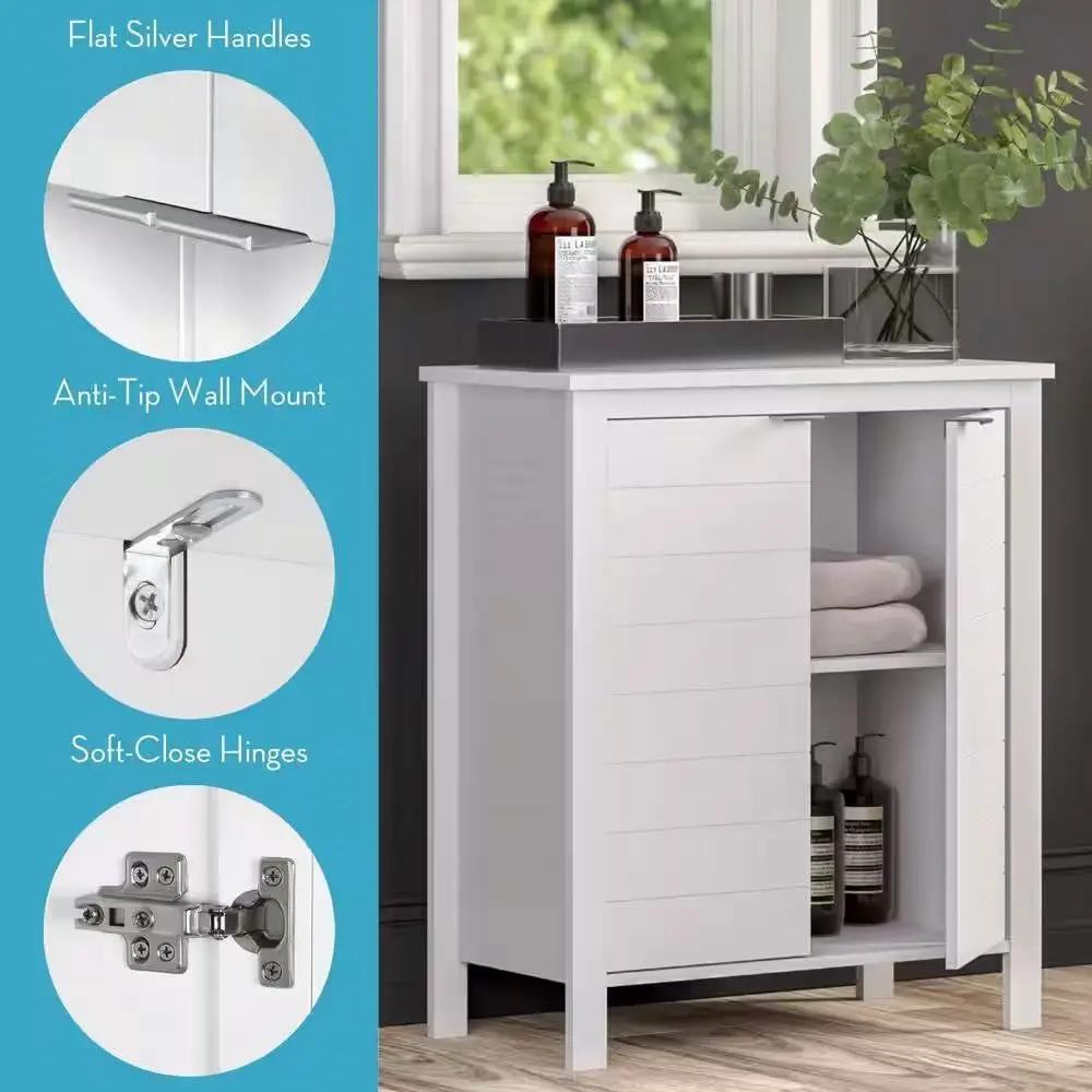Bathroom Linen Cabinet with Storage Shelf in White Wood Finish by HomePacific