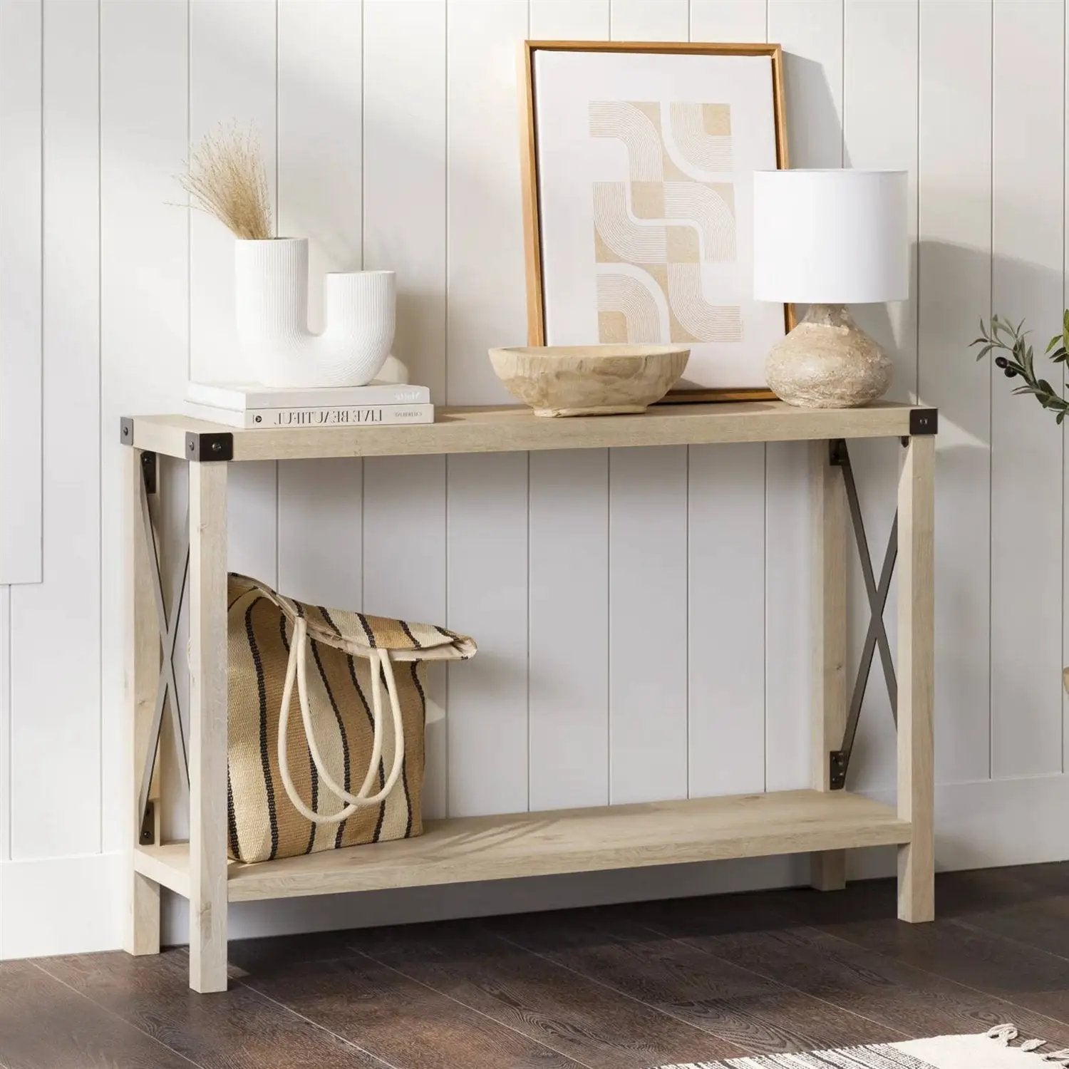 Industrial Farmhouse Entryway Table / Sofa Table in White Oak Wood Finish by HomePacific