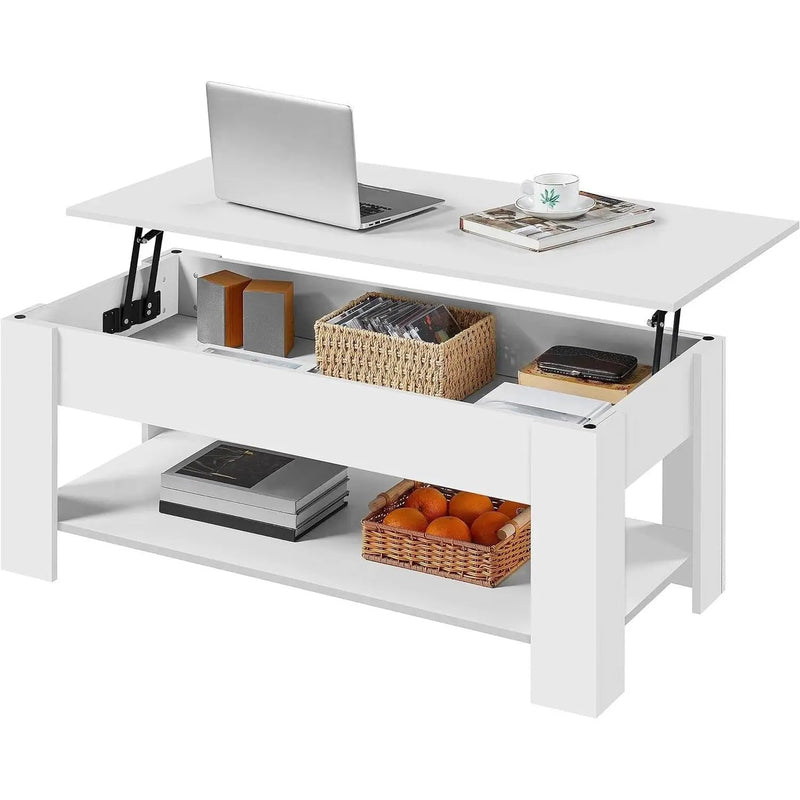 Lift-Top Coffee Table Laptop Desk TV Tray in White Wood Finish by HomePacific