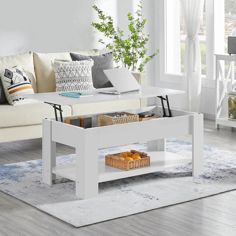 Lift-Top Coffee Table Laptop Desk TV Tray in White Wood Finish by HomePacific