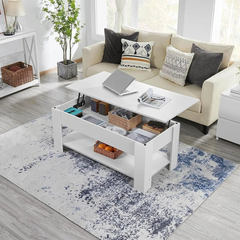Lift-Top Coffee Table Laptop Desk TV Tray in White Wood Finish by HomePacific