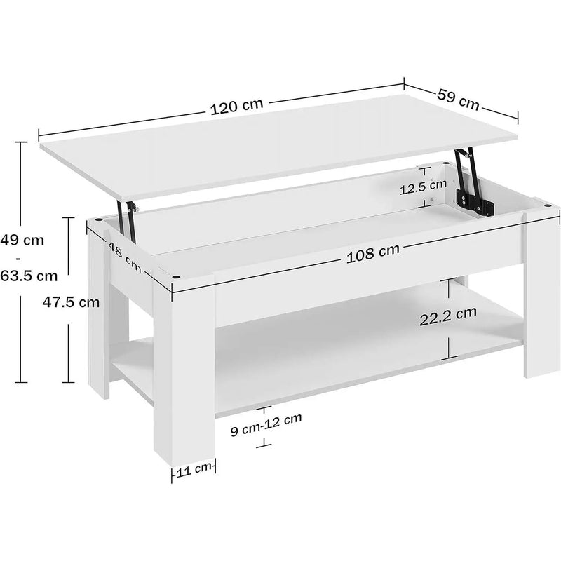 Lift-Top Coffee Table Laptop Desk TV Tray in White Wood Finish by HomePacific