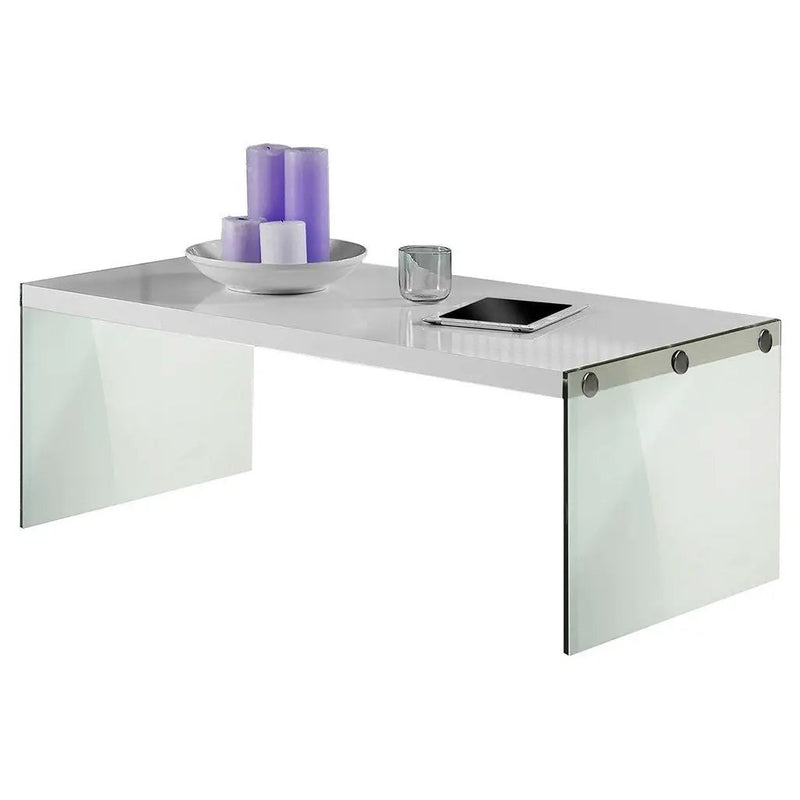 White Modern Rectangular Coffee Table with Tempered Glass Legs by HomePacific