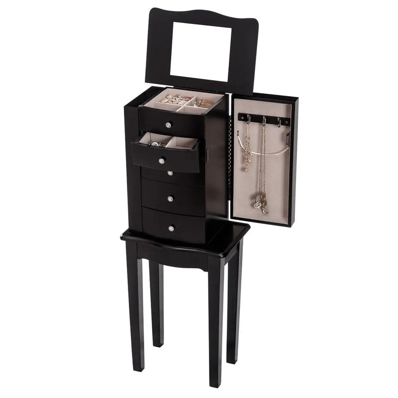 Black Wood 5-Drawer Jewelry Chest Storage Chest Cabinet with Mirror by HomePacific