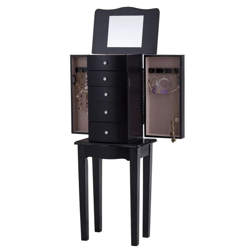 Black Wood 5-Drawer Jewelry Chest Storage Chest Cabinet with Mirror by HomePacific