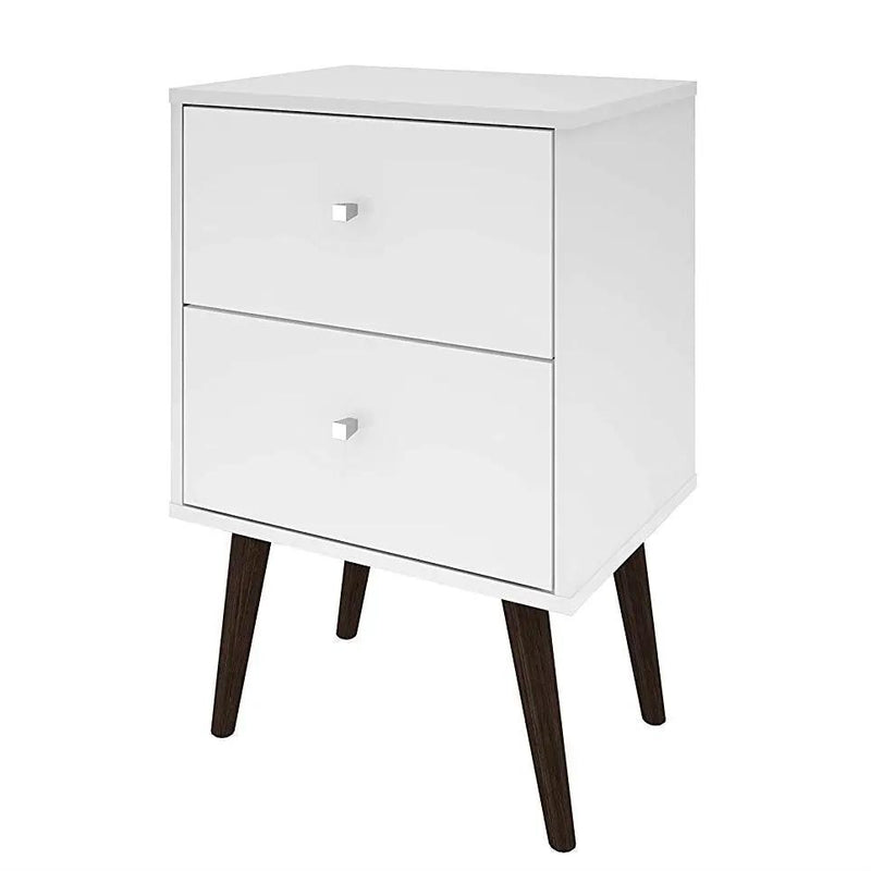 White Modern Mid-Century Style 2-Drawer Side Table Nightstand by HomePacific