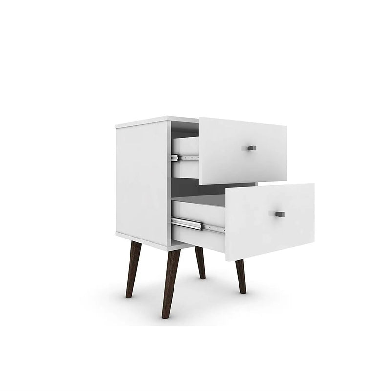 White Modern Mid-Century Style 2-Drawer Side Table Nightstand by HomePacific