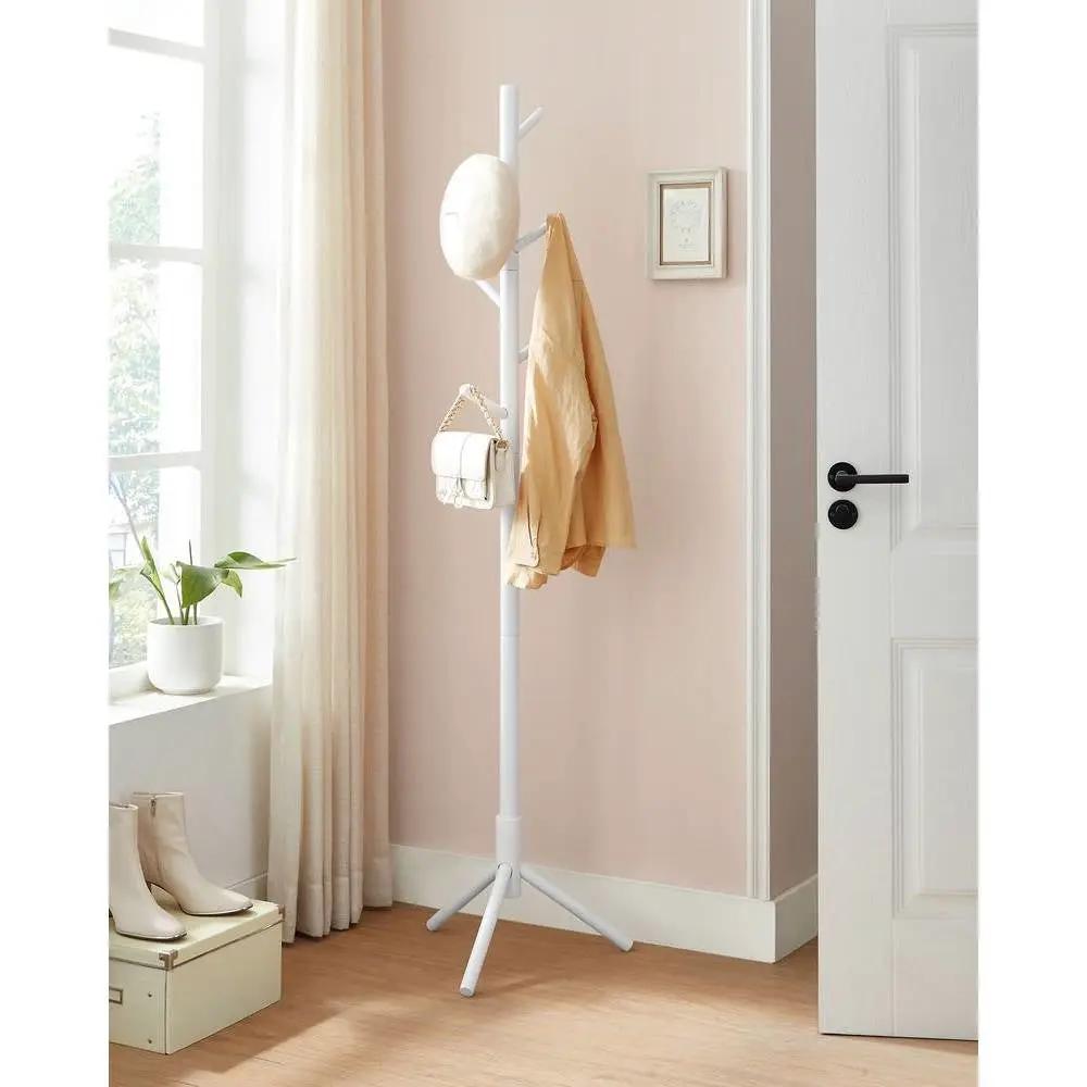 Sturdy Solid Wood Coat Rack in White Finish with 8 Hooks by HomePacific