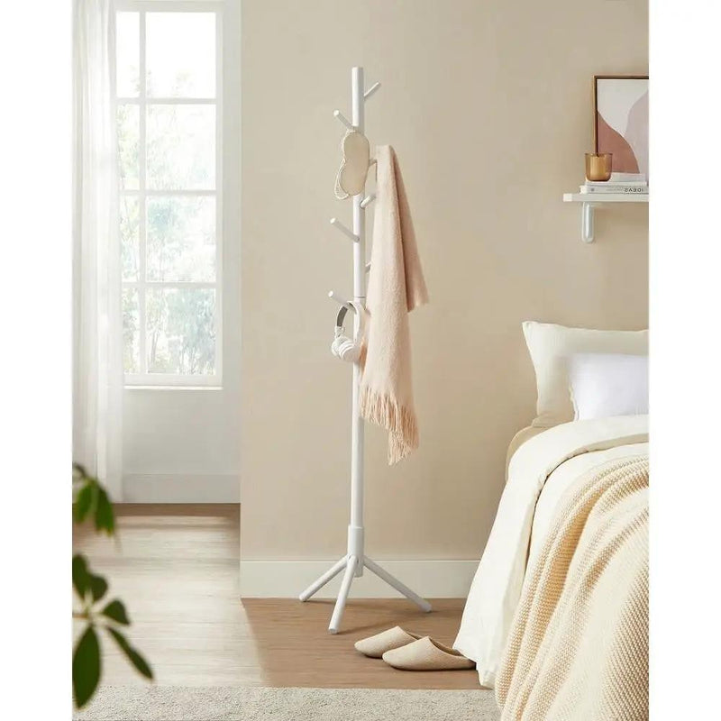 Sturdy Solid Wood Coat Rack in White Finish with 8 Hooks by HomePacific