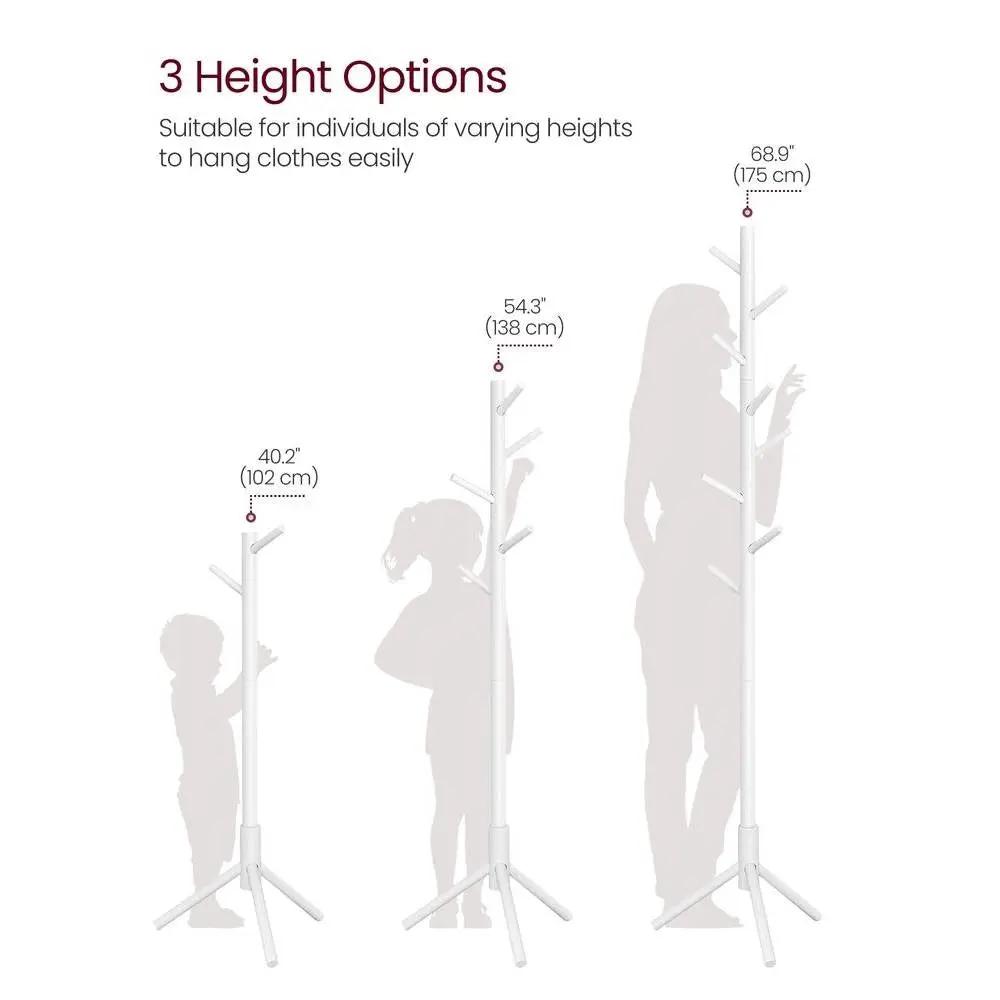 Sturdy Solid Wood Coat Rack in White Finish with 8 Hooks by HomePacific