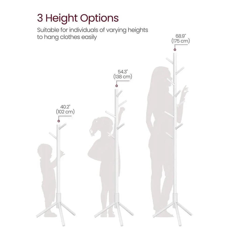 Sturdy Solid Wood Coat Rack in White Finish with 8 Hooks by HomePacific