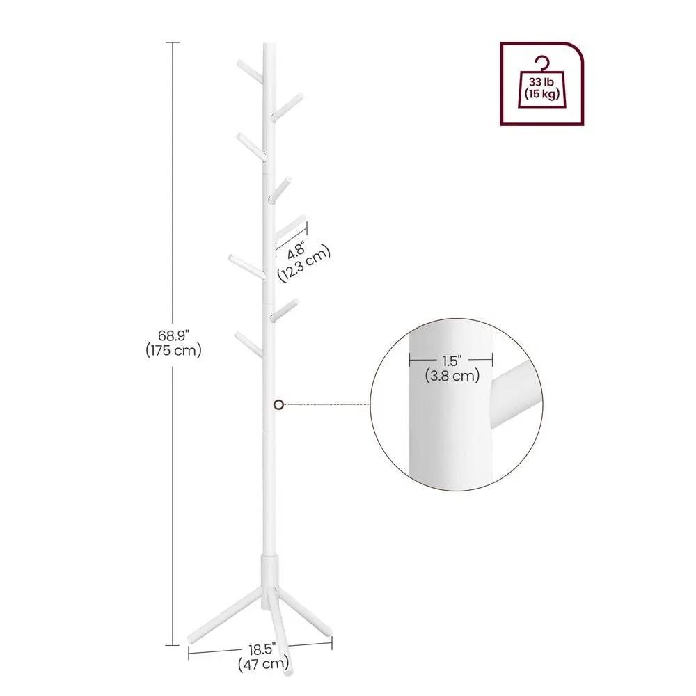 Sturdy Solid Wood Coat Rack in White Finish with 8 Hooks by HomePacific