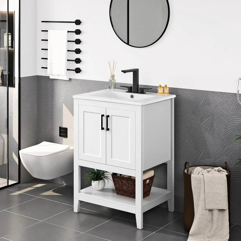 Modern White Wood Bathroom Vanity with White Ceramic Sink by HomePacific