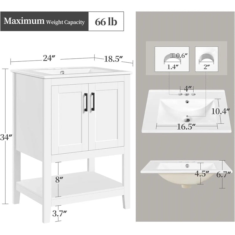 Modern White Wood Bathroom Vanity with White Ceramic Sink by HomePacific