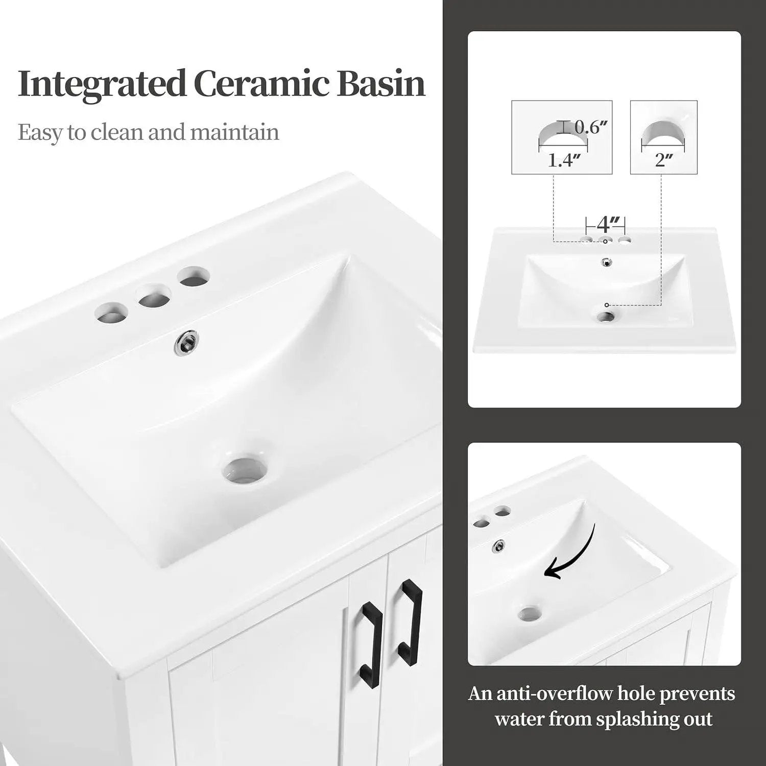 Modern White Wood Bathroom Vanity with White Ceramic Sink by HomePacific