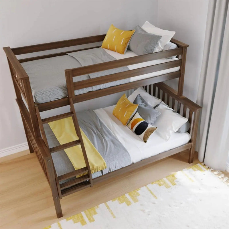 Twin over Full size Solid Wood Bunk Bed in Walnut Brown Finish by HomePacific